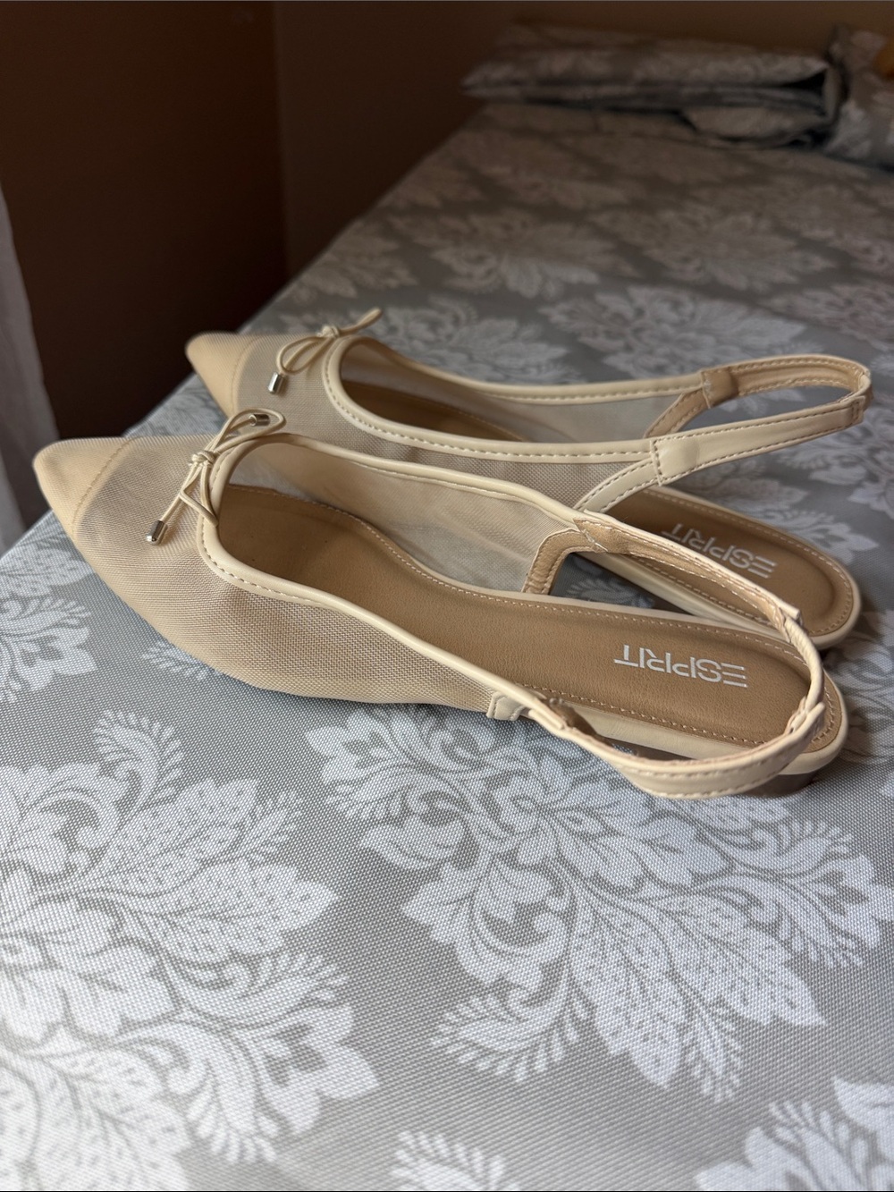 Esprit Nude Pointed Toe Slingback Flats with Bow Accent - Picture 3 of 6